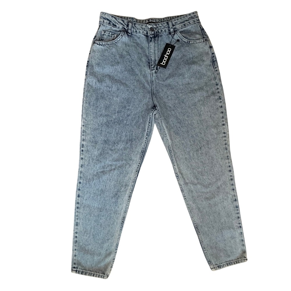Boohoo High Waisted High Rise Mom Jeans Women US 12 Blue Denim NWT